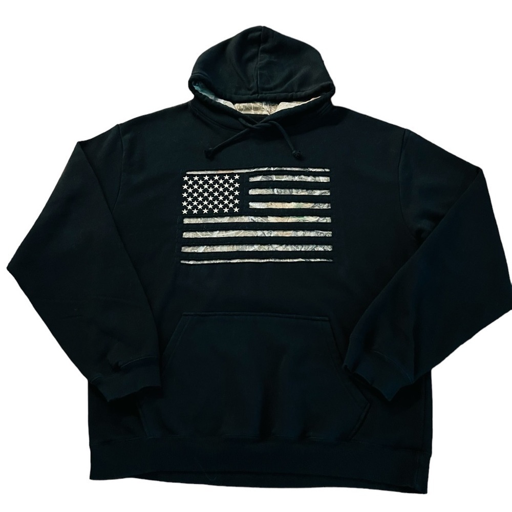 Men's Black Hooded Sweatshirt with Flag Graphic